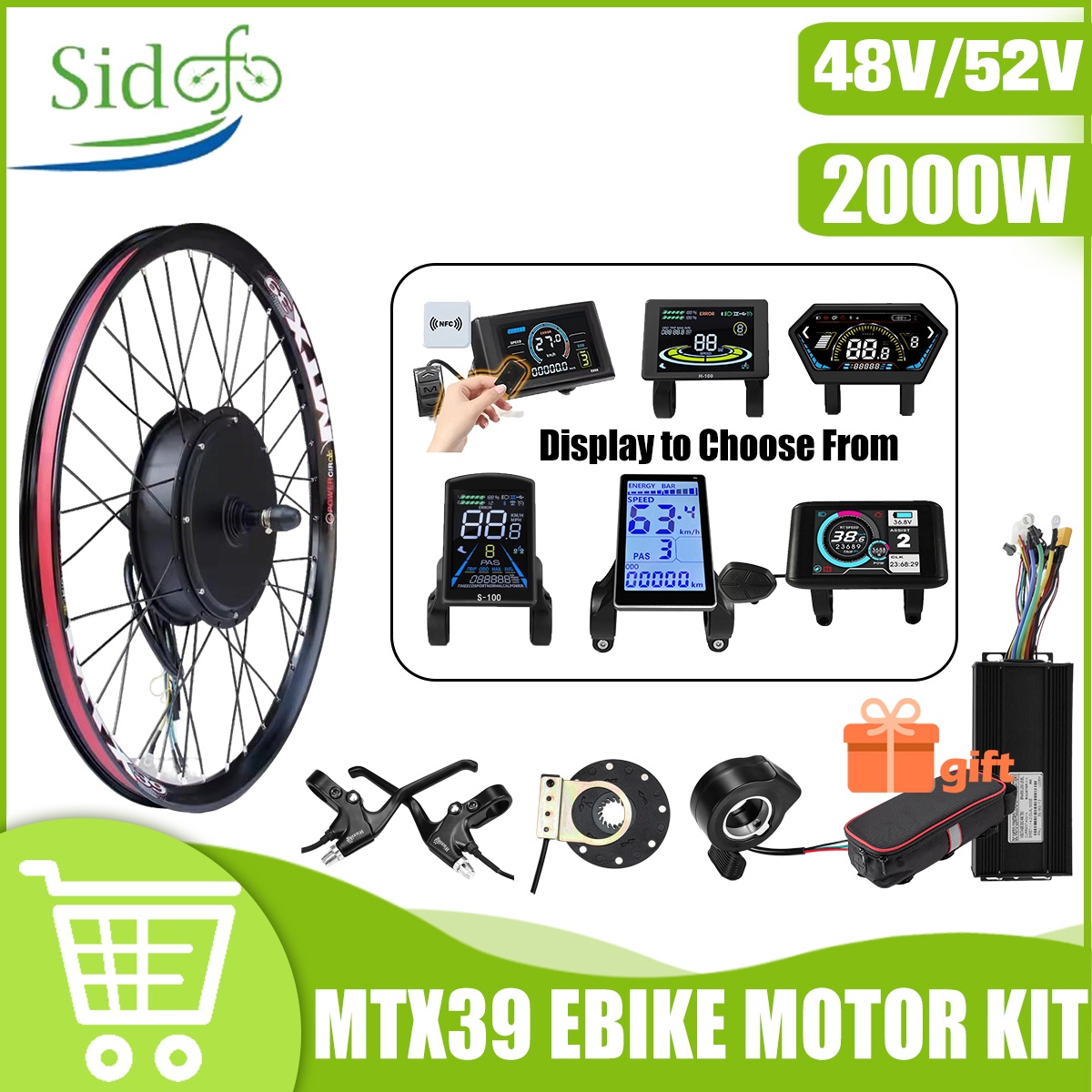 MTX39 48V/52V 2000W Front Rear - Gearless Hub Motor Conversion Kit 2000W With Display recension och pris