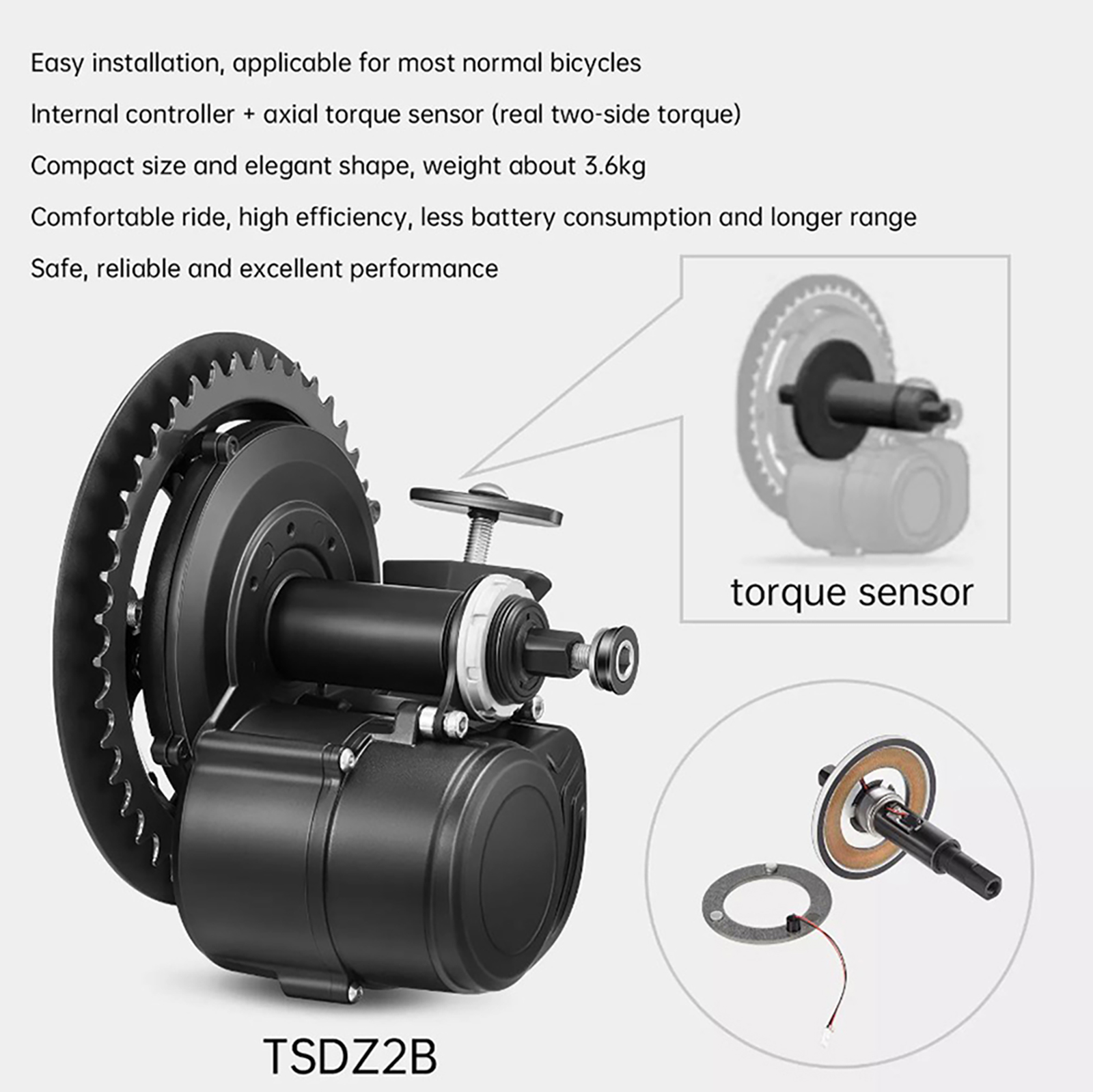 Tongsheng TSDZ2B BB 120mm 100m - High Torque Brushless Mid Motor Kit recension och pris